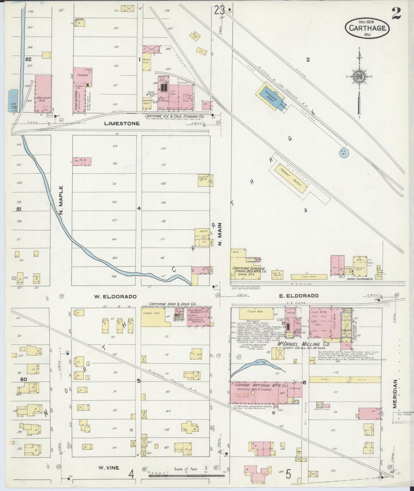 Sanborn Fire Insurance Map from Carthage, Jasper County, Missouri (1909), Sheet #0002 - Historic Sanborn Fire Insurance Map Print, vintage old map wall art, antique decor, genealogy gift, Missouri Missouri map