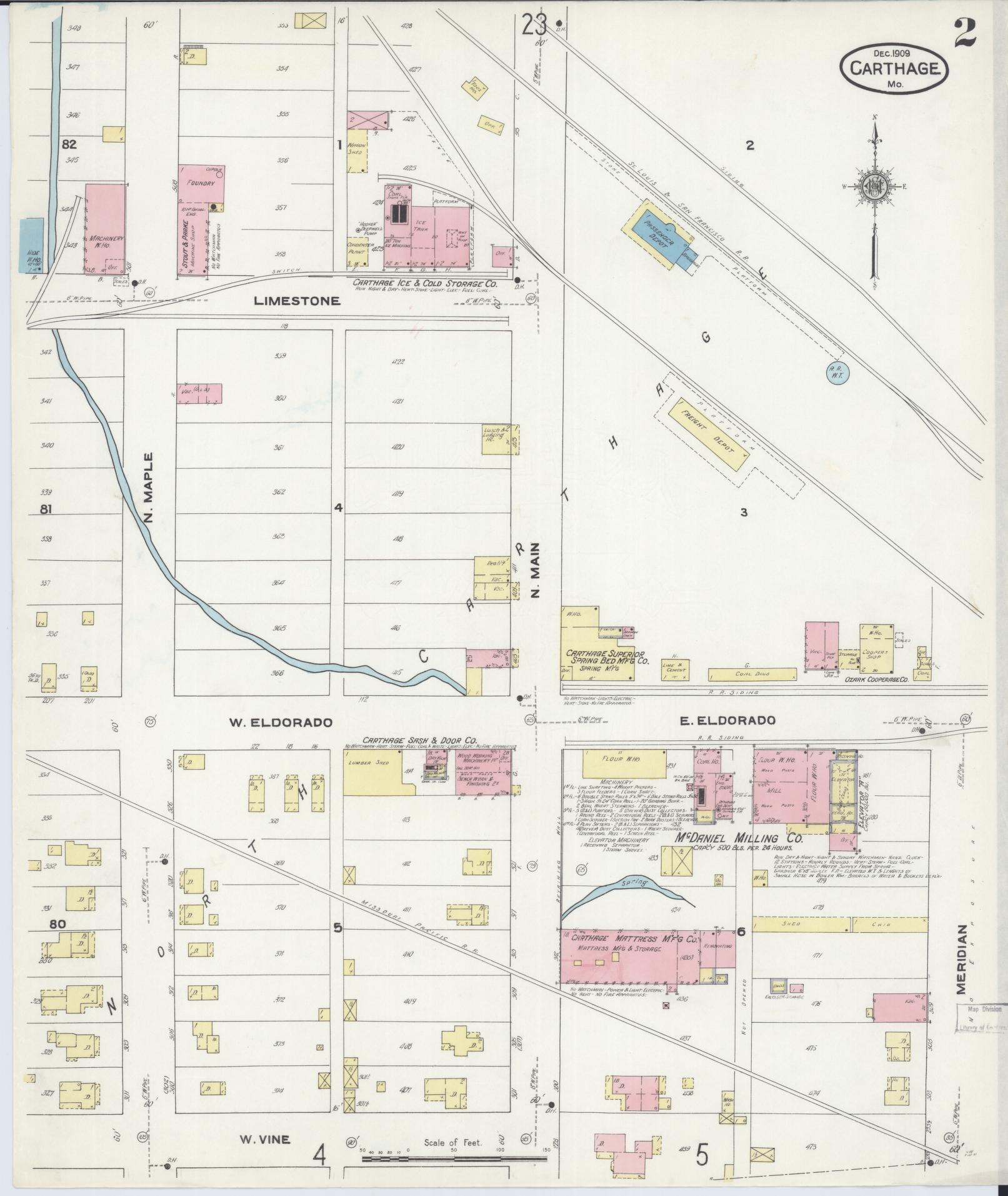 Sanborn Fire Insurance Map from Carthage, Jasper County, Missouri (1909), Sheet #0002 - Historic Sanborn Fire Insurance Map Print, vintage old map wall art, antique decor, genealogy gift, Missouri Missouri map