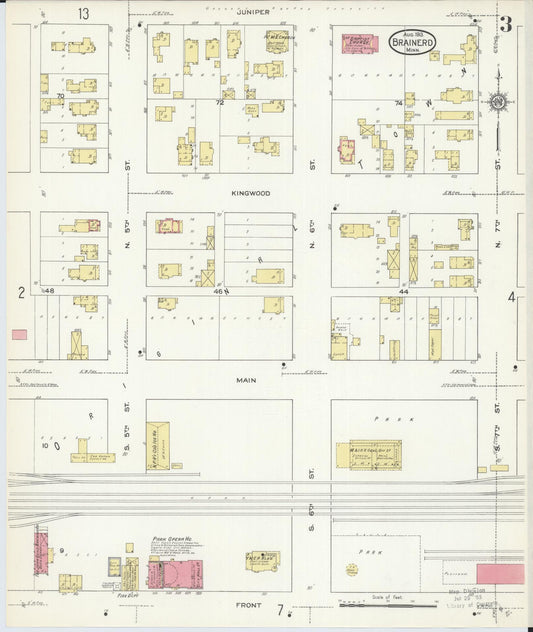Sanborn Fire Insurance Map from Brainerd, Crow Wing County, Minnesota (1913), Sheet #0003 - Historic Sanborn Fire Insurance Map Print, vintage old map wall art, antique decor, genealogy gift, Minnesota Minnesota map