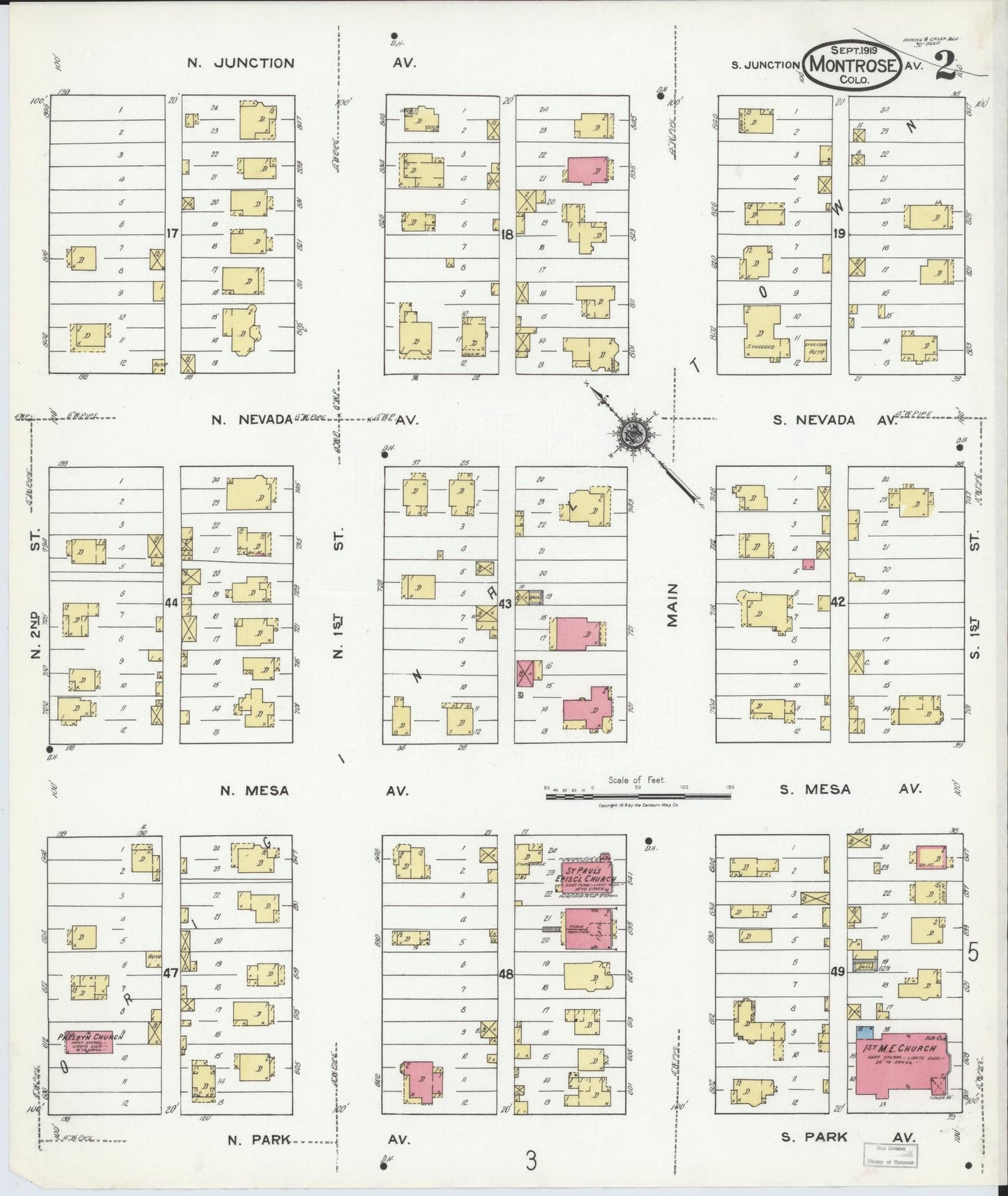 Sanborn Fire Insurance Map from Montrose, Montrose County, Colorado (1919), Sheet #0002 - Historic Sanborn Fire Insurance Map Print, vintage old map wall art, antique decor, genealogy gift, Colorado Colorado map