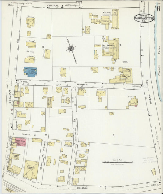 Sanborn Fire Insurance Map from Narragansett Pier, Washington County, Rhode Island (1921), Sheet #0006 - Historic Sanborn Fire Insurance Map Print, vintage old map wall art, antique decor, genealogy gift, Rhode Island Rhode Island map
