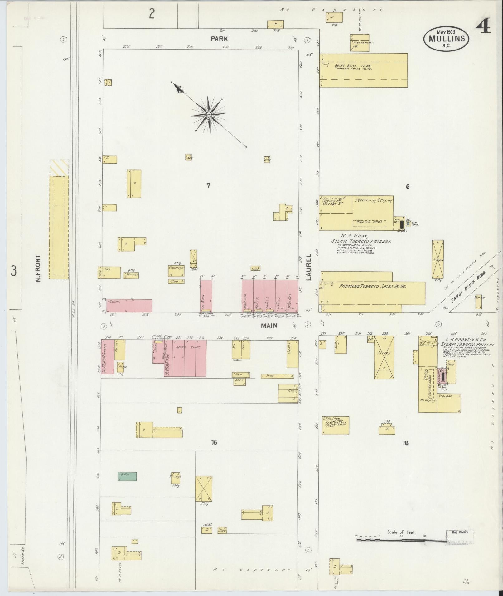 Sanborn Fire Insurance Map from Mullins, Marion County, South Carolina (1903), Sheet #0004 - Complete Map Set gallery image, historic Sanborn map, vintage wall art, South Carolina South Carolina