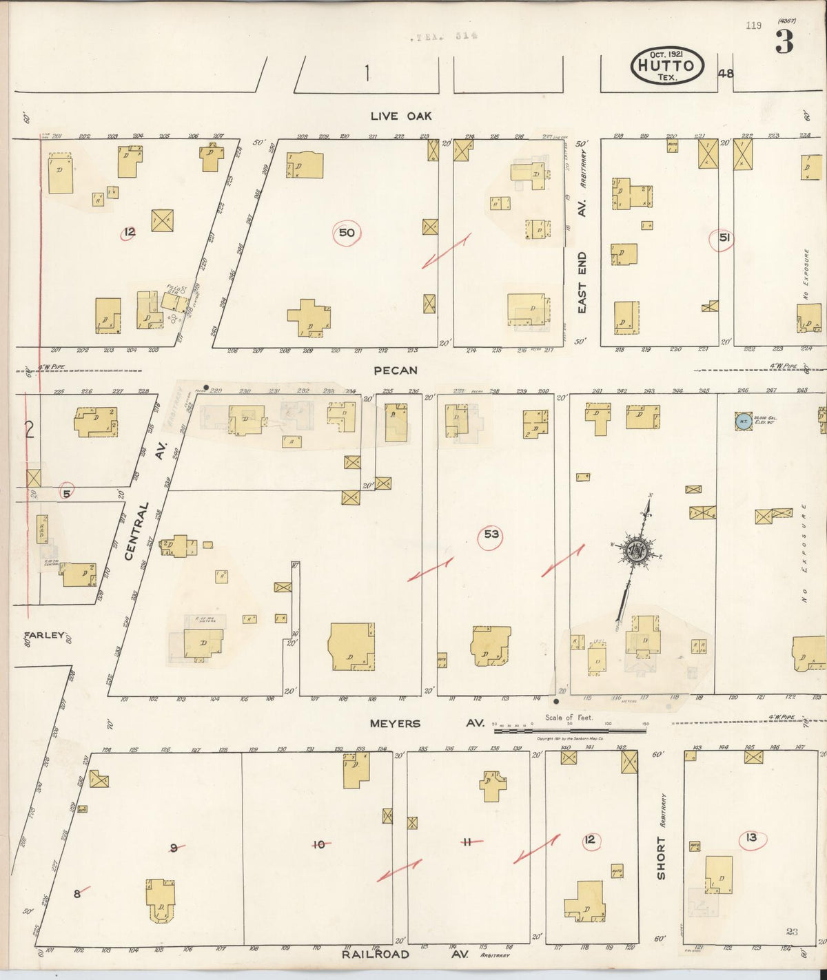 Sanborn Fire Insurance Map from Hutto, Williamson County, Texas (1937), Sheet #0003 - Complete Map Set gallery image, historic Sanborn map, vintage wall art, Texas Texas
