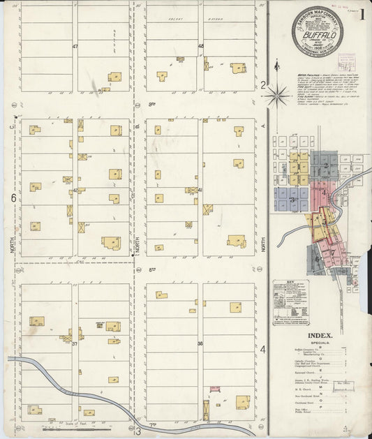 Sanborn Fire Insurance Map from Buffalo, Johnson County, Wyoming (1908), Sheet #0001 - Historic Sanborn Fire Insurance Map Print, vintage old map wall art, antique decor, genealogy gift, Wyoming Wyoming map