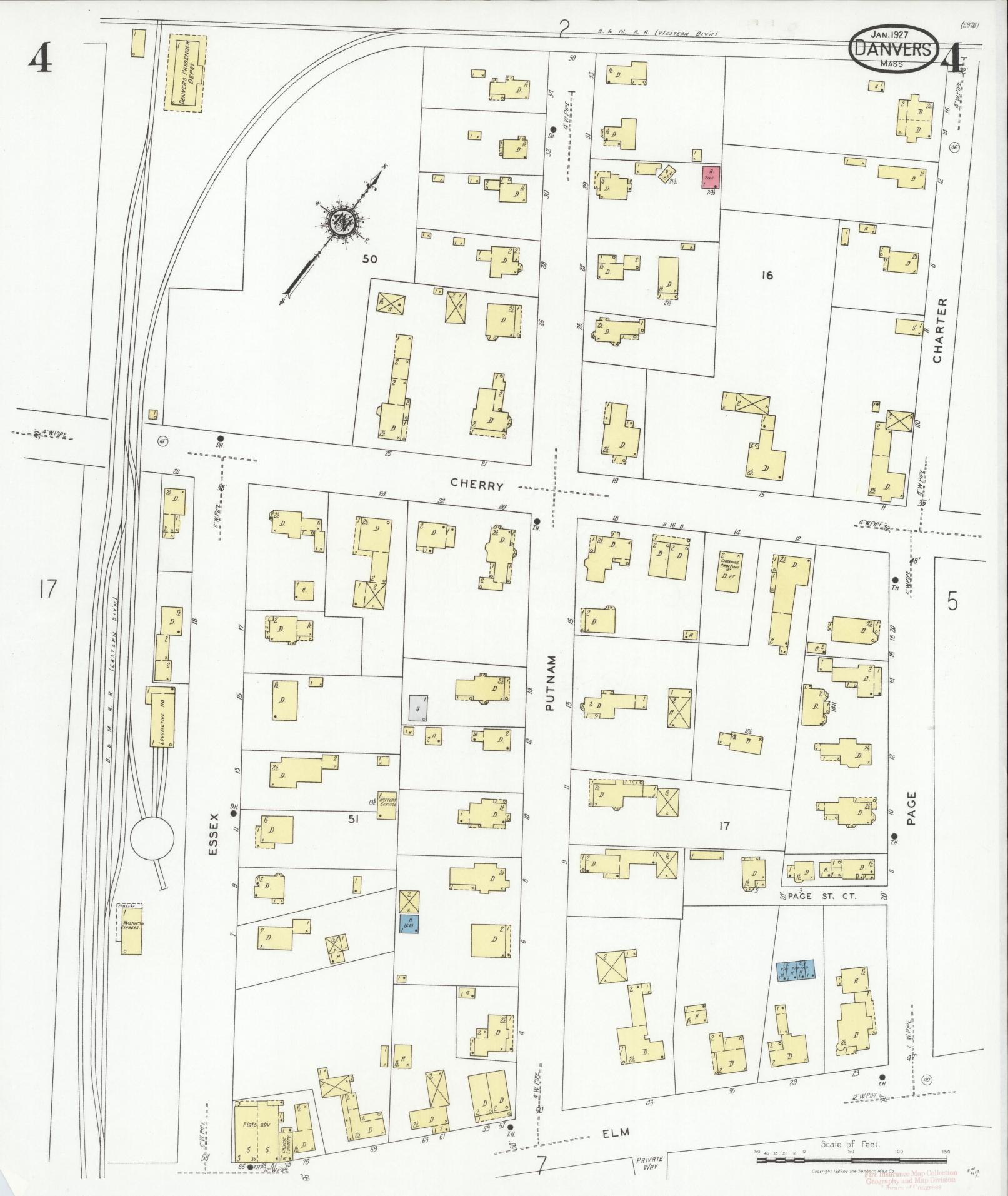 Sanborn Fire Insurance Map from Danvers, Essex County, Massachusetts (1927), Sheet #0004 - Complete Map Set gallery image, historic Sanborn map, vintage wall art, Massachusetts Massachusetts