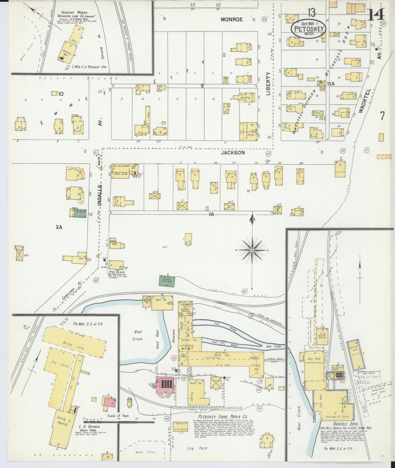 Sanborn Fire Insurance Map from Petoskey, Emmet County, Michigan (1901), Sheet #0014 - Complete Map Set gallery image, historic Sanborn map, vintage wall art, Michigan Michigan