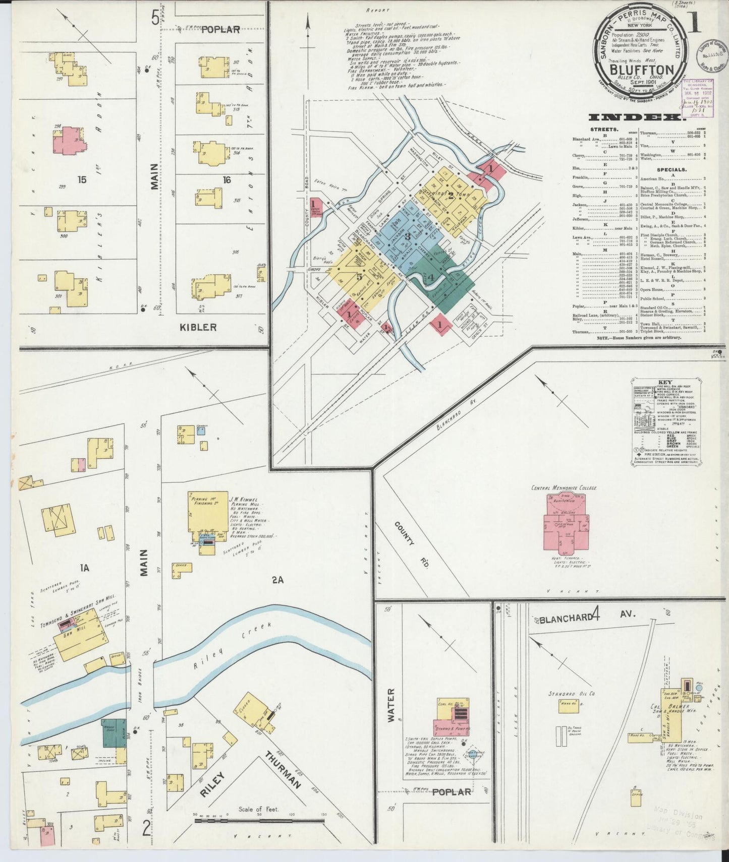 Sanborn Fire Insurance Map from Bluffton, Allen County, Ohio (1901), Sheet #0001 - Historic Sanborn Fire Insurance Map Print, vintage old map wall art, antique decor, genealogy gift, Ohio Ohio map