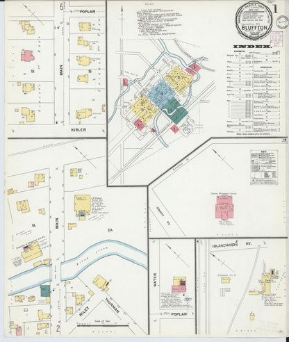 Sanborn Fire Insurance Map from Bluffton, Allen County, Ohio (1901), Sheet #0001 - Historic Sanborn Fire Insurance Map Print, vintage old map wall art, antique decor, genealogy gift, Ohio Ohio map