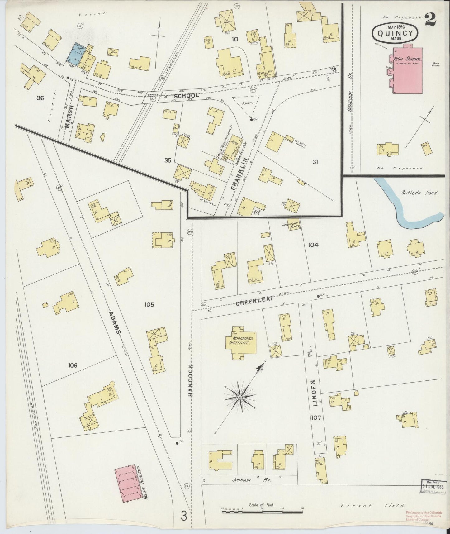 Sanborn Fire Insurance Map from Quincy, Norfolk County, Massachusetts (1896), Sheet #0002 - Complete Map Set gallery image, historic Sanborn map, vintage wall art, Massachusetts Massachusetts