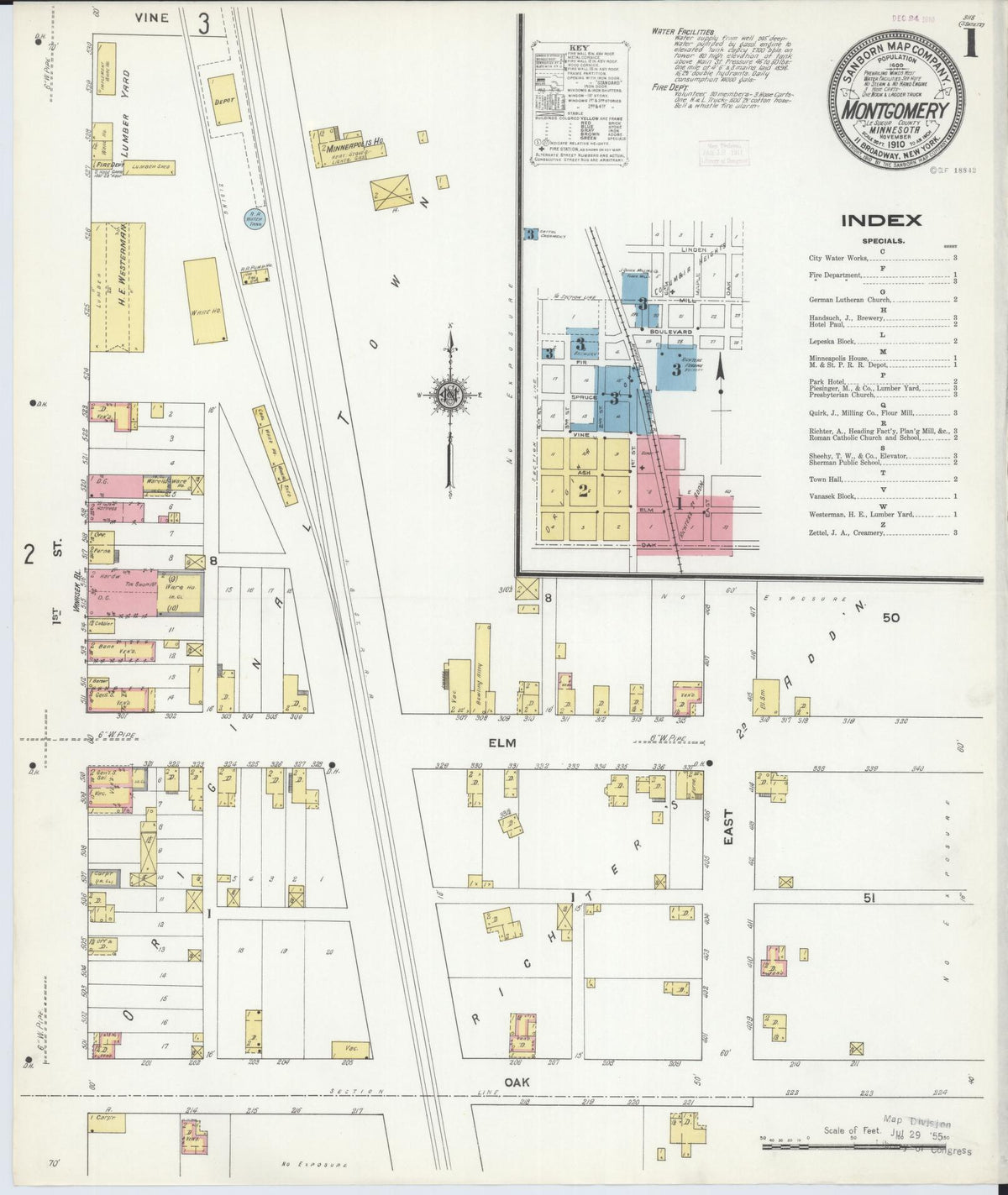 Sanborn Fire Insurance Map from Montgomery, Le Sueur  County, Minnesota (1910), Sheet #0001 - Historic Sanborn Fire Insurance Map Print, vintage old map wall art, antique decor, genealogy gift, Minnesota Minnesota map