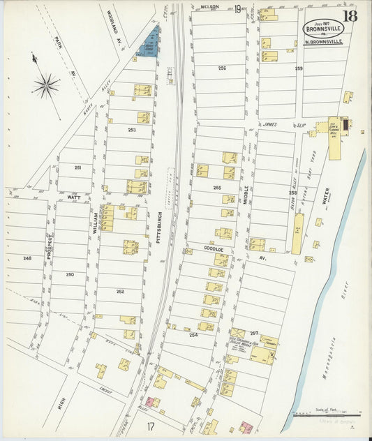 Sanborn Fire Insurance Map from Brownsville, Fayette County, Pennsylvania (1907), Sheet #0018 - Historic Sanborn Fire Insurance Map Print, vintage old map wall art, antique decor, genealogy gift, Pennsylvania Pennsylvania map