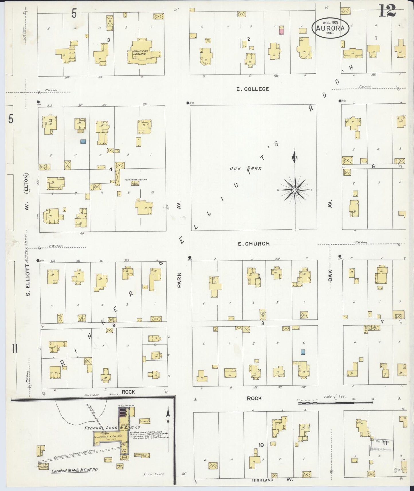 Sanborn Fire Insurance Map from Aurora, Lawrence County, Missouri (1908), Sheet #0012 - Complete Map Set gallery image, historic Sanborn map, vintage wall art, Missouri Missouri