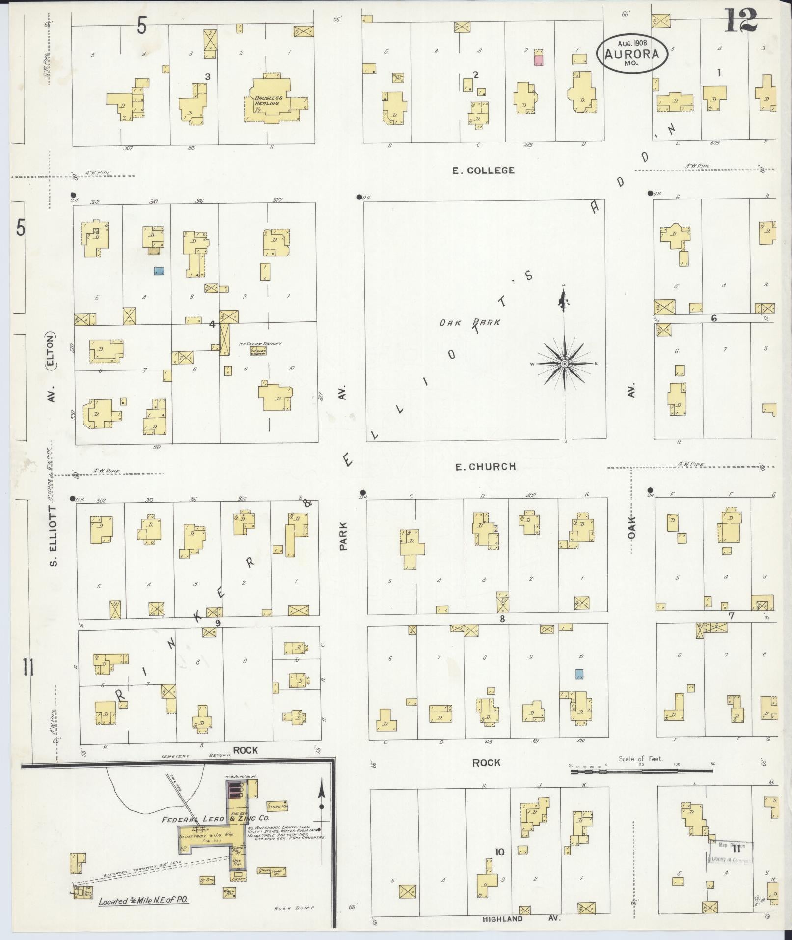 Sanborn Fire Insurance Map from Aurora, Lawrence County, Missouri (1908), Sheet #0012 - Complete Map Set gallery image, historic Sanborn map, vintage wall art, Missouri Missouri