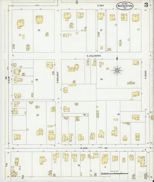 Sanborn Fire Insurance Map from Weatherford, Parker County, Texas (1900), Sheet #0003 - Historic Sanborn Fire Insurance Map Print, vintage old map wall art, antique decor, genealogy gift, Texas Texas map