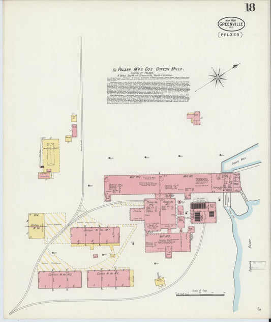 Sanborn Fire Insurance Map from Greenville, Greenville County, South Carolina (1898), Sheet #0018 - Historic Sanborn Fire Insurance Map Print, vintage old map wall art, antique decor, genealogy gift, South Carolina South Carolina map