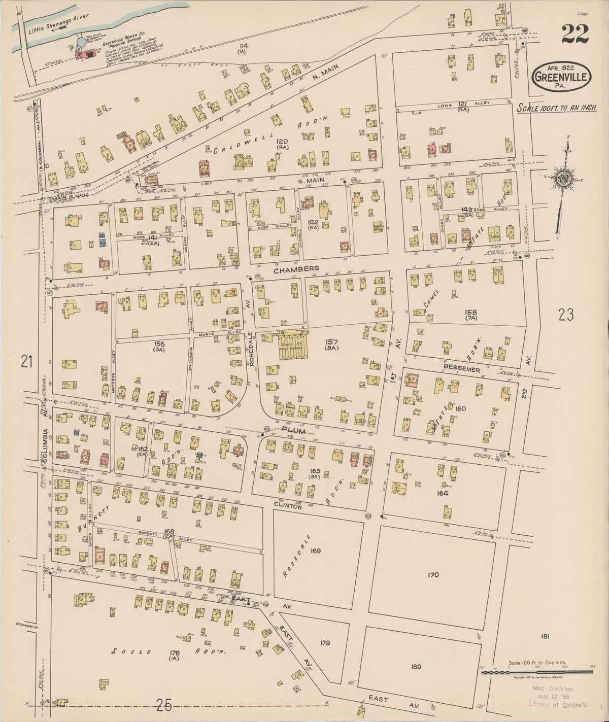 Sanborn Fire Insurance Map from Greenville, Mercer County, Pennsylvania (1922), Sheet #0022 - Historic Sanborn Fire Insurance Map Print, vintage old map wall art, antique decor, genealogy gift, Pennsylvania Pennsylvania map