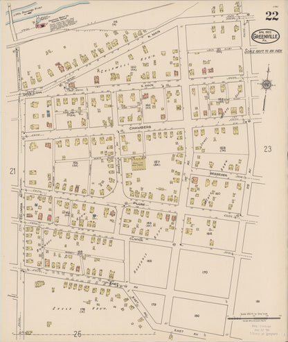 Sanborn Fire Insurance Map from Greenville, Mercer County, Pennsylvania (1922), Sheet #0022 - Historic Sanborn Fire Insurance Map Print, vintage old map wall art, antique decor, genealogy gift, Pennsylvania Pennsylvania map