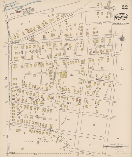 Sanborn Fire Insurance Map from Greenville, Mercer County, Pennsylvania (1922), Sheet #0022 - Historic Sanborn Fire Insurance Map Print, vintage old map wall art, antique decor, genealogy gift, Pennsylvania Pennsylvania map