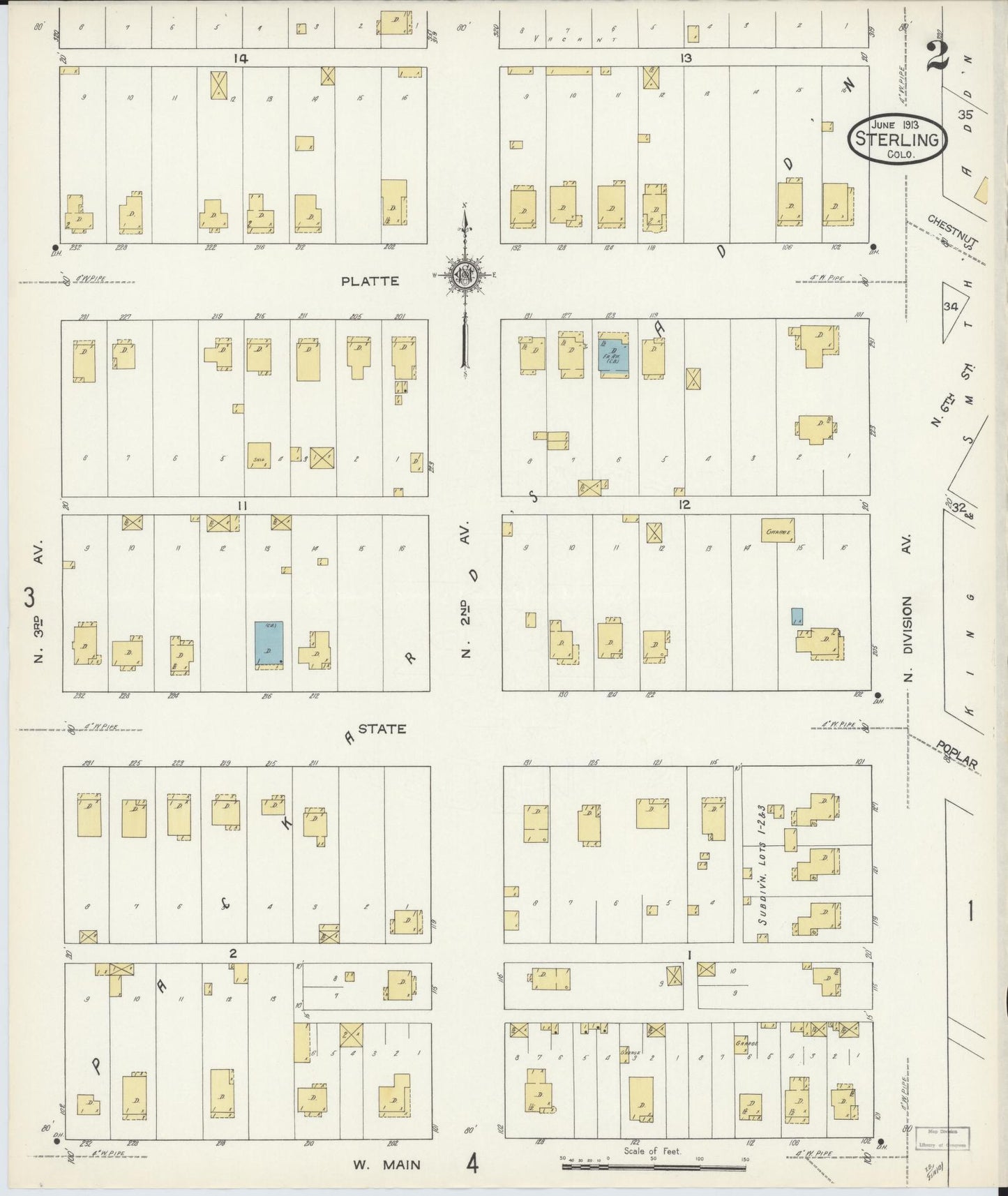 Sanborn Fire Insurance Map from Sterling, Logan County, Colorado (1913), Sheet #0002 - Complete Map Set gallery image, historic Sanborn map, vintage wall art, Colorado Colorado