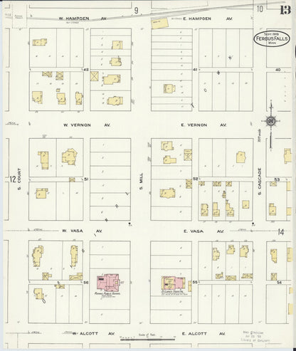 Sanborn Fire Insurance Map from Fergus Falls, Otter Tail County, Minnesota (1909), Sheet #0013 - Complete Map Set gallery image, historic Sanborn map, vintage wall art, Minnesota Minnesota