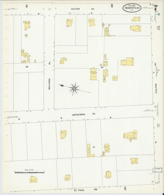 Sanborn Fire Insurance Map from Hempstead, Nassau County, New York (1909), Sheet #0007 - Historic Sanborn Fire Insurance Map Print, vintage old map wall art, antique decor, genealogy gift, New York New York map