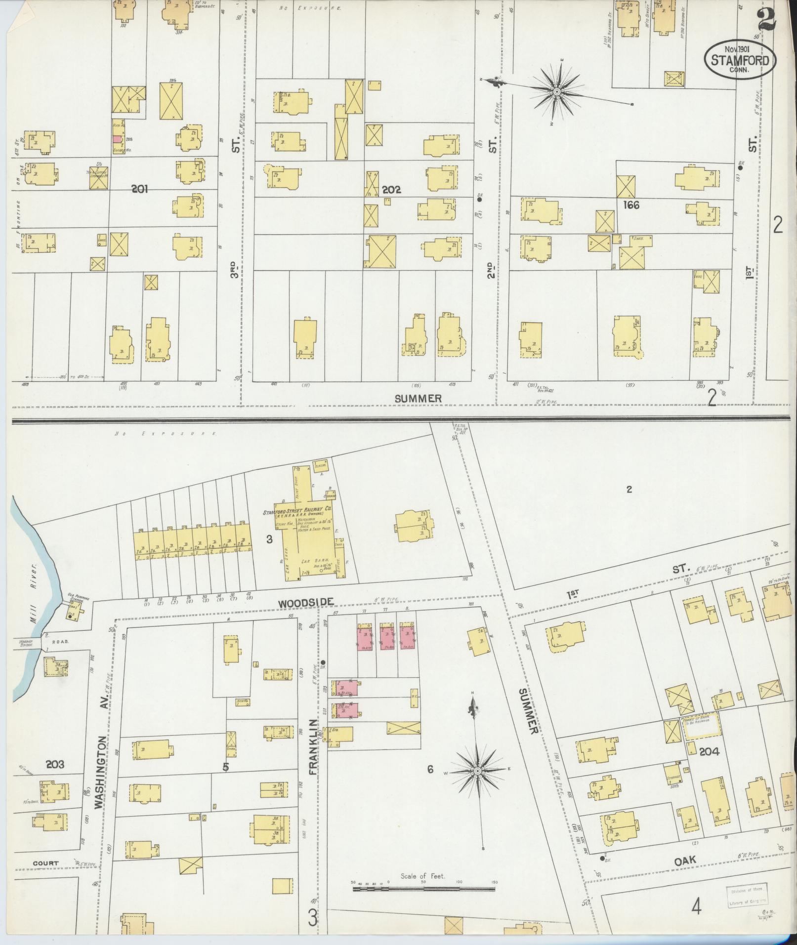 Sanborn Fire Insurance Map from Stamford, Fairfield County, Connecticut (1901), Sheet #0002 - Complete Map Set gallery image, historic Sanborn map, vintage wall art, Connecticut Connecticut