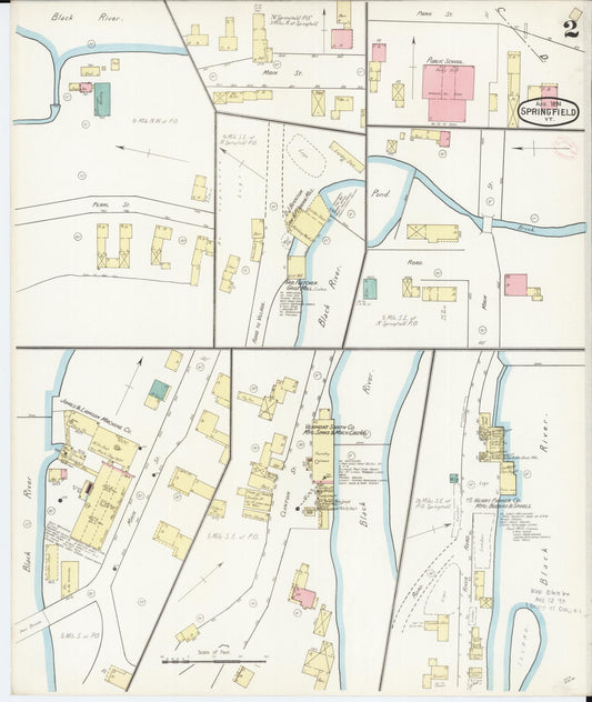 Sanborn Fire Insurance Map from Springfield, Windsor County, Vermont (1894), Sheet #0002 - Historic Sanborn Fire Insurance Map Print, vintage old map wall art, antique decor, genealogy gift, Vermont Vermont map