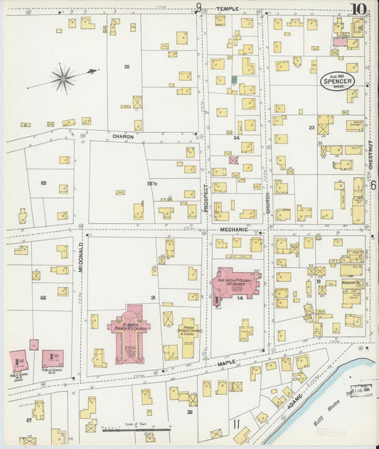 Sanborn Fire Insurance Map from Spencer, Worcester County, Massachusetts (1901), Sheet #0010 - Historic Sanborn Fire Insurance Map Print, vintage old map wall art, antique decor, genealogy gift, Massachusetts Massachusetts map