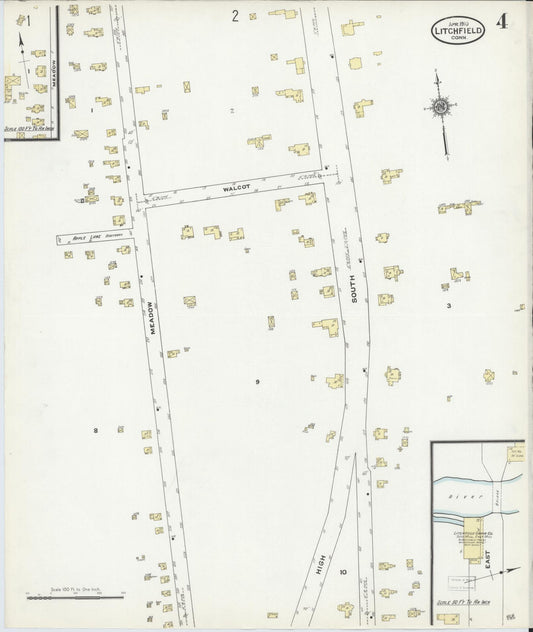 Sanborn Fire Insurance Map from Litchfield, Litchfield County, Connecticut (1910), Sheet #0004 - Historic Sanborn Fire Insurance Map Print, vintage old map wall art, antique decor, genealogy gift, Connecticut Connecticut map