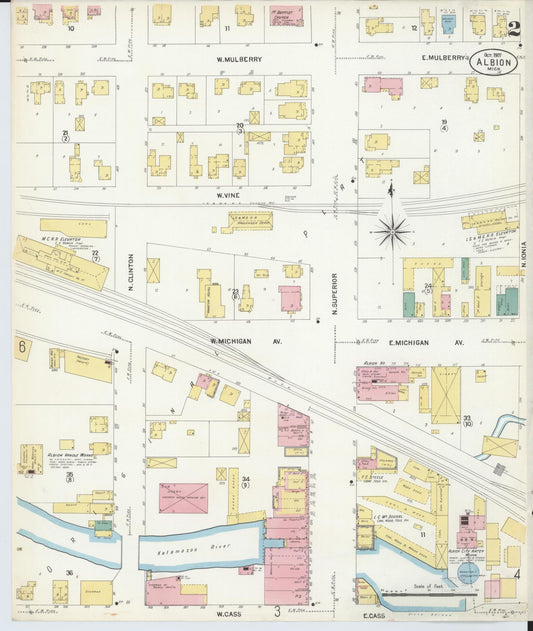Sanborn Fire Insurance Map from Albion, Calhoun County, Michigan (1907), Sheet #0002 - Historic Sanborn Fire Insurance Map Print, vintage old map wall art, antique decor, genealogy gift, Michigan Michigan map