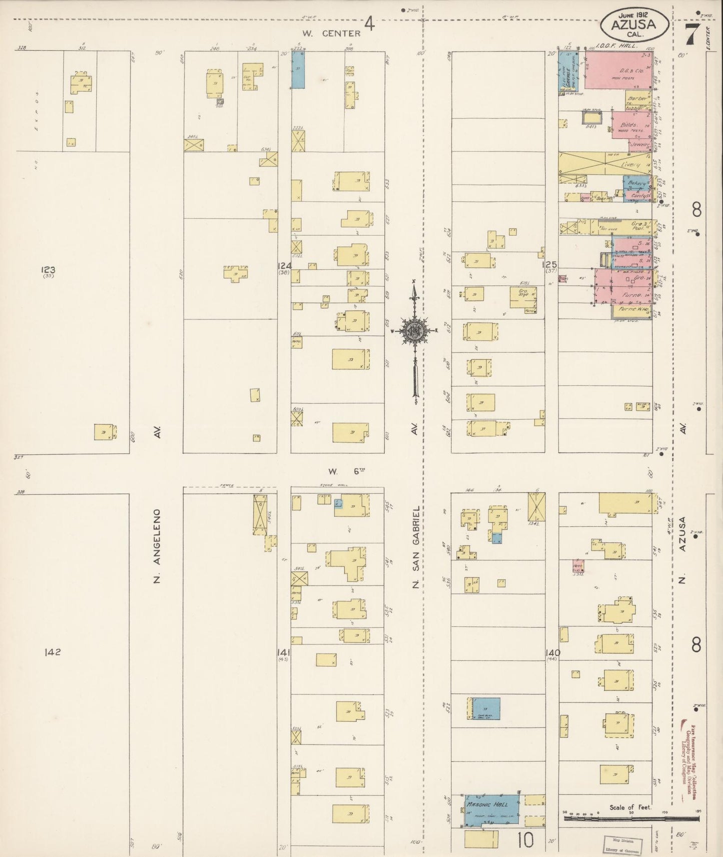Sanborn Fire Insurance Map from Azusa, Los Angeles County, California (1912), Sheet #0007 - Historic Sanborn Fire Insurance Map Print, vintage old map wall art, antique decor, genealogy gift, California California map