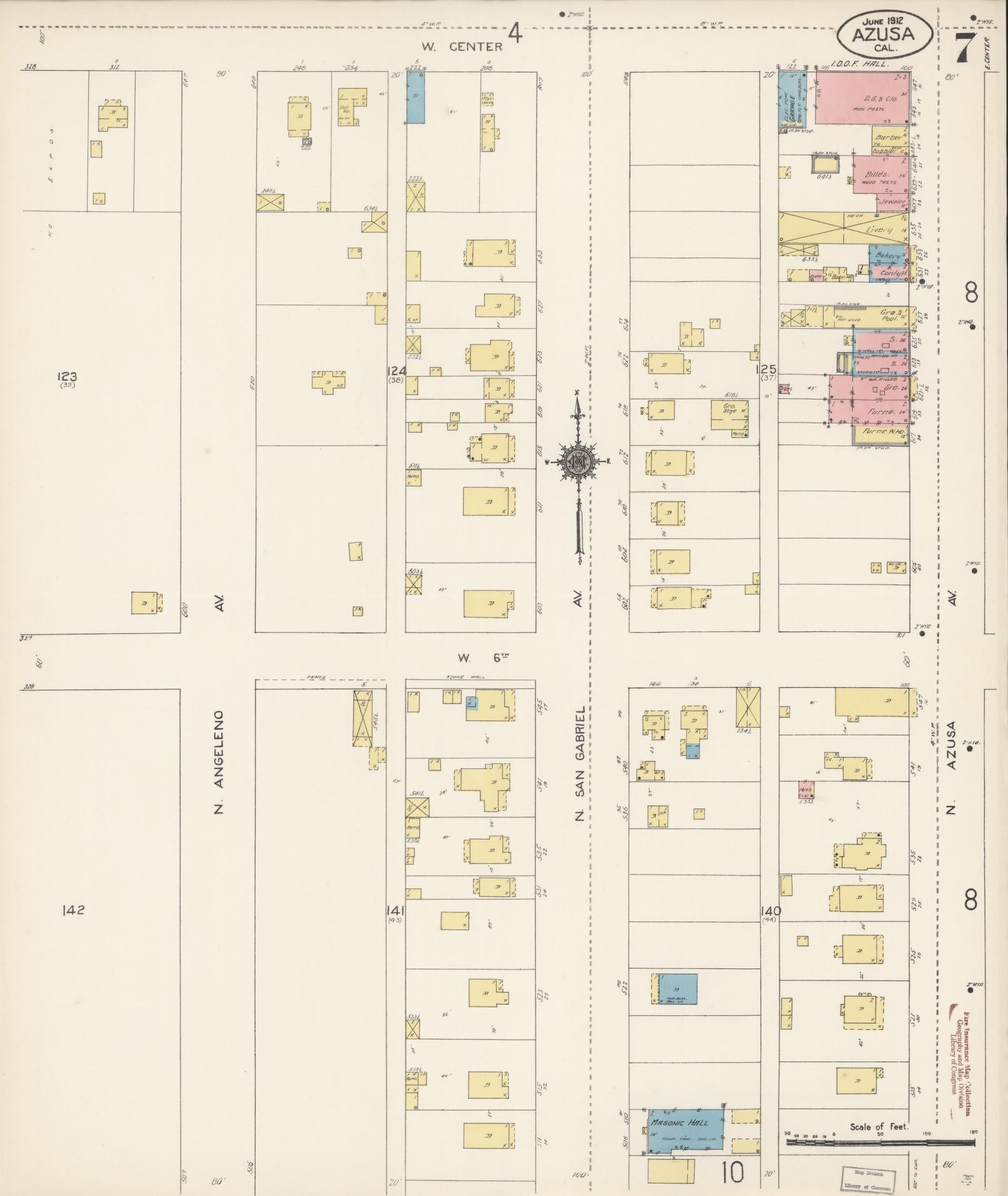 Sanborn Fire Insurance Map from Azusa, Los Angeles County, California (1912), Sheet #0007 - Historic Sanborn Fire Insurance Map Print, vintage old map wall art, antique decor, genealogy gift, California California map