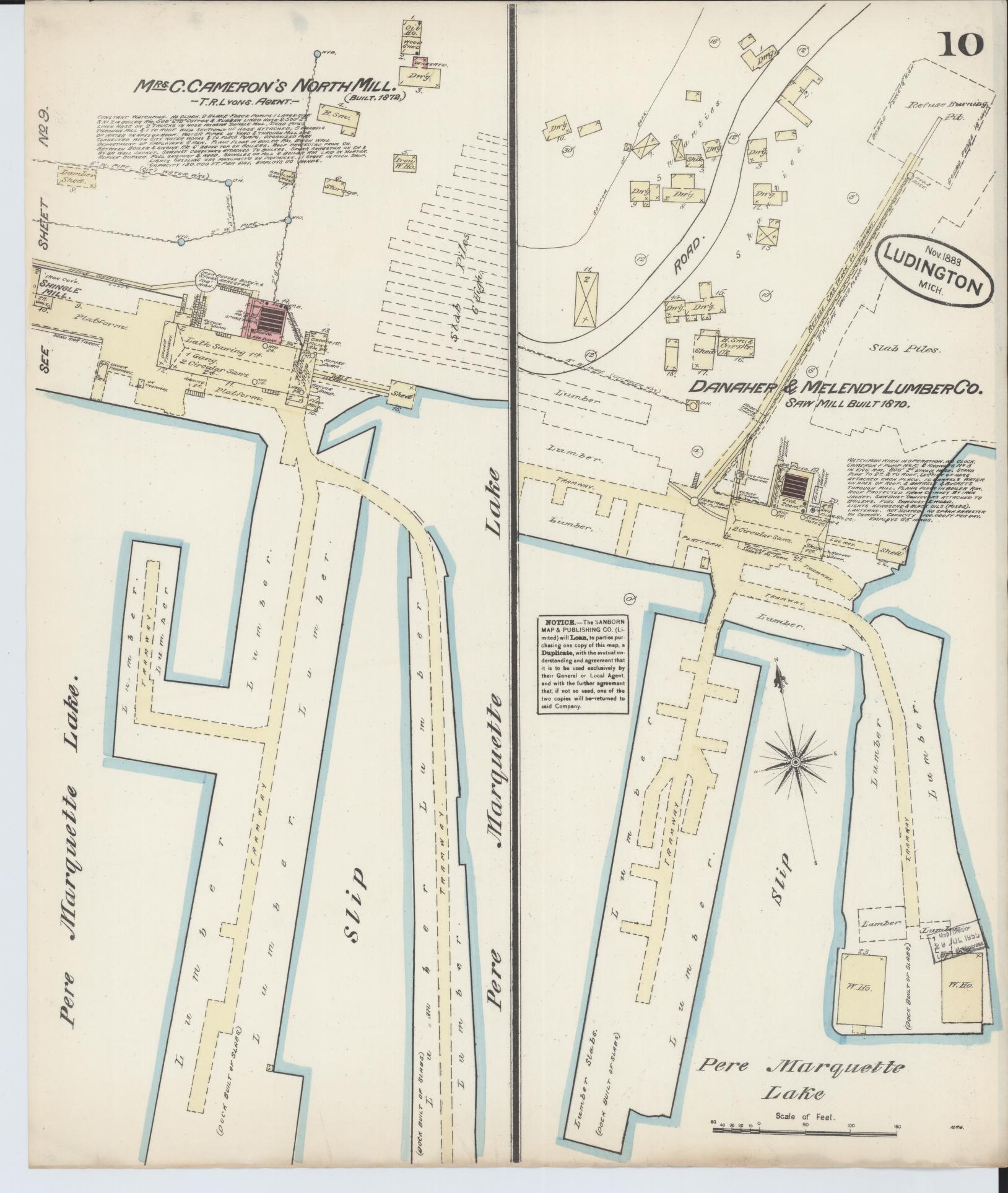 Sanborn Fire Insurance Map from Ludington, Mason County, Michigan (1883), Sheet #0010 - Complete Map Set gallery image, historic Sanborn map, vintage wall art, Michigan Michigan