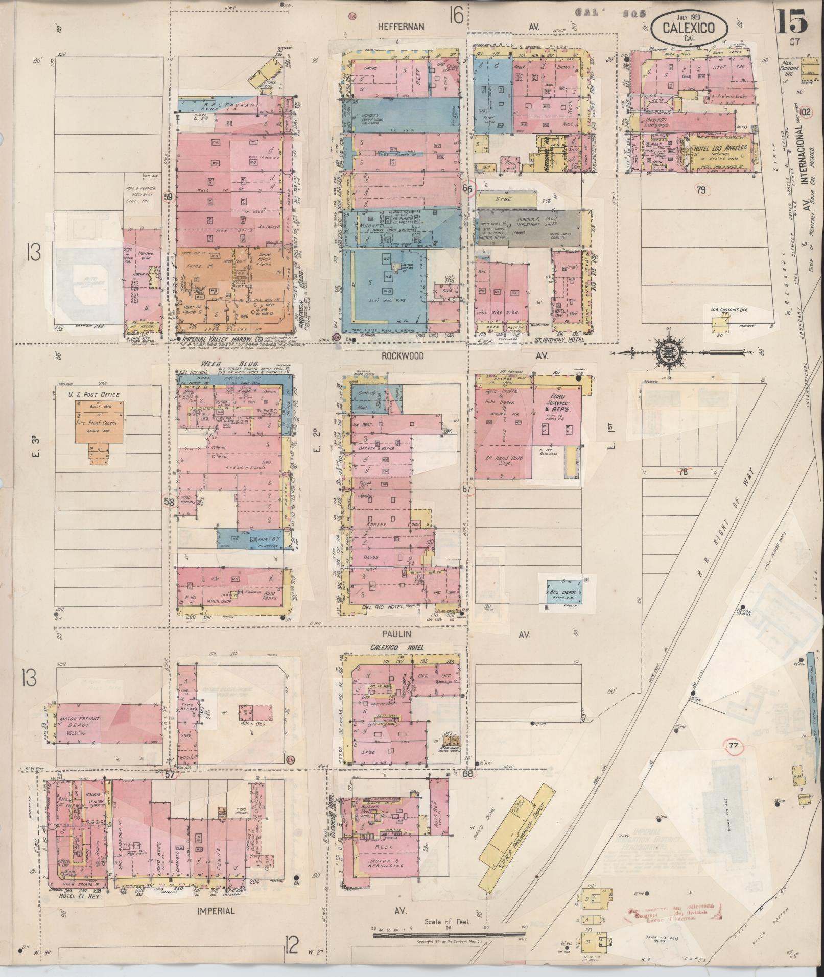 Sanborn Fire Insurance Map from Calexico, Imperial County, California (1949), Sheet #0015 - Historic Sanborn Fire Insurance Map Print, vintage old map wall art, antique decor, genealogy gift, California California map
