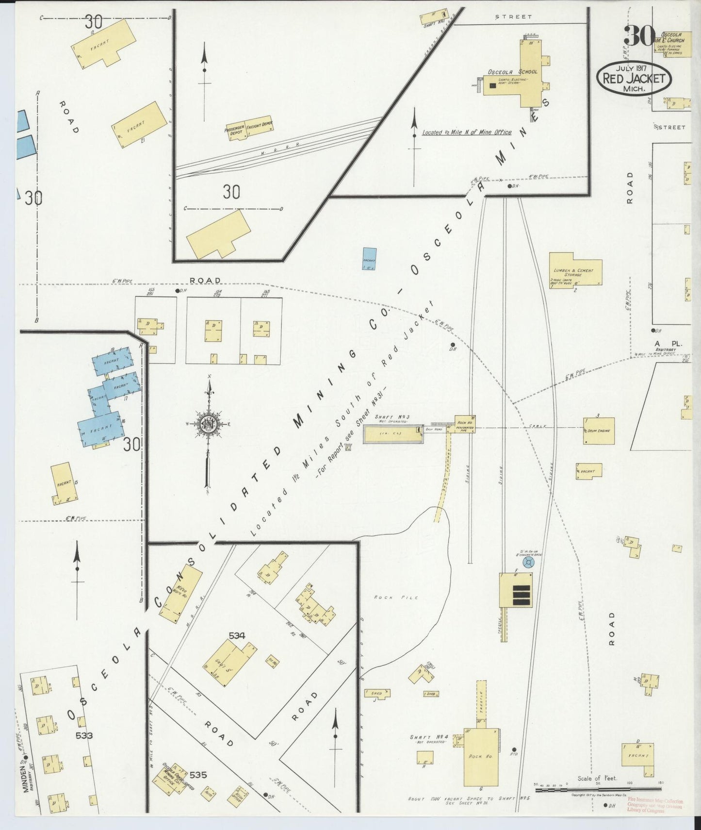 Sanborn Fire Insurance Map from Red Jacket, Houghton County, Michigan (1917), Sheet #0030 - Complete Map Set gallery image, historic Sanborn map, vintage wall art, Michigan Michigan