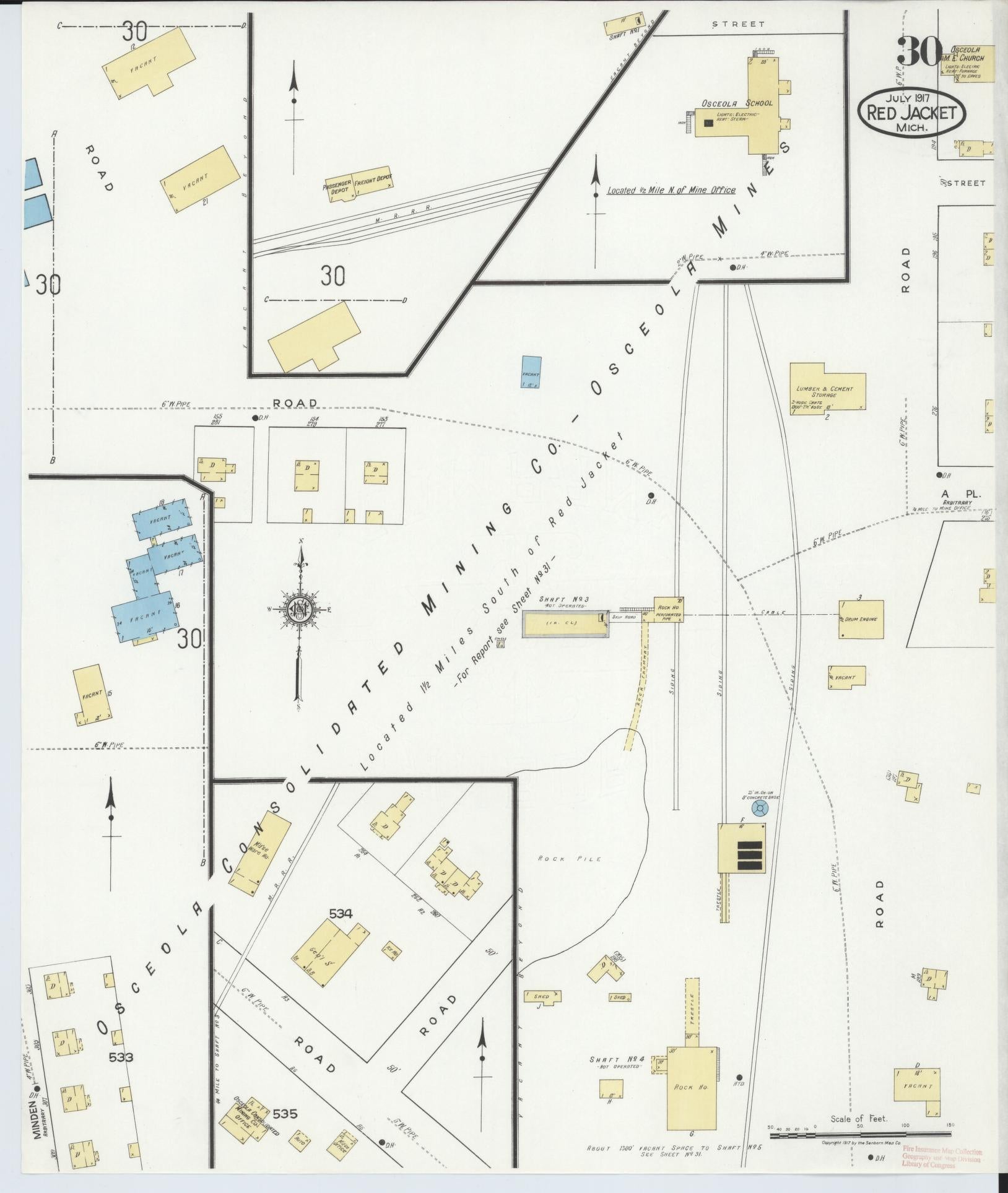 Sanborn Fire Insurance Map from Red Jacket, Houghton County, Michigan (1917), Sheet #0030 - Complete Map Set gallery image, historic Sanborn map, vintage wall art, Michigan Michigan