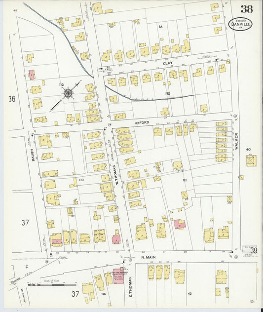 Sanborn Fire Insurance Map from Danville, Independent Cities, Virginia (1910), Sheet #0038 - Historic Sanborn Fire Insurance Map Print, vintage old map wall art, antique decor, genealogy gift, Virginia Virginia map