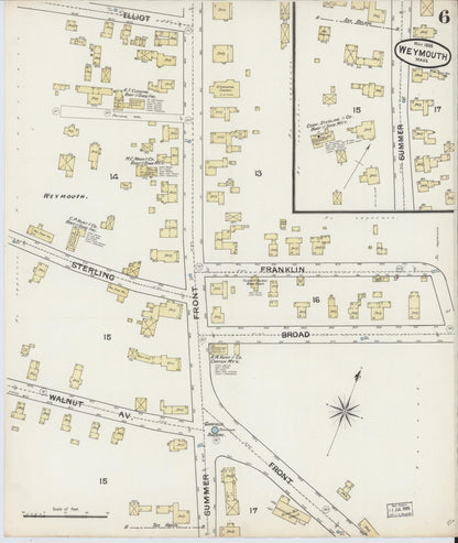 Sanborn Fire Insurance Map from Weymouth, Norfolk County, Massachusetts (1888), Sheet #0006 - Complete Map Set gallery image, historic Sanborn map, vintage wall art, Massachusetts Massachusetts