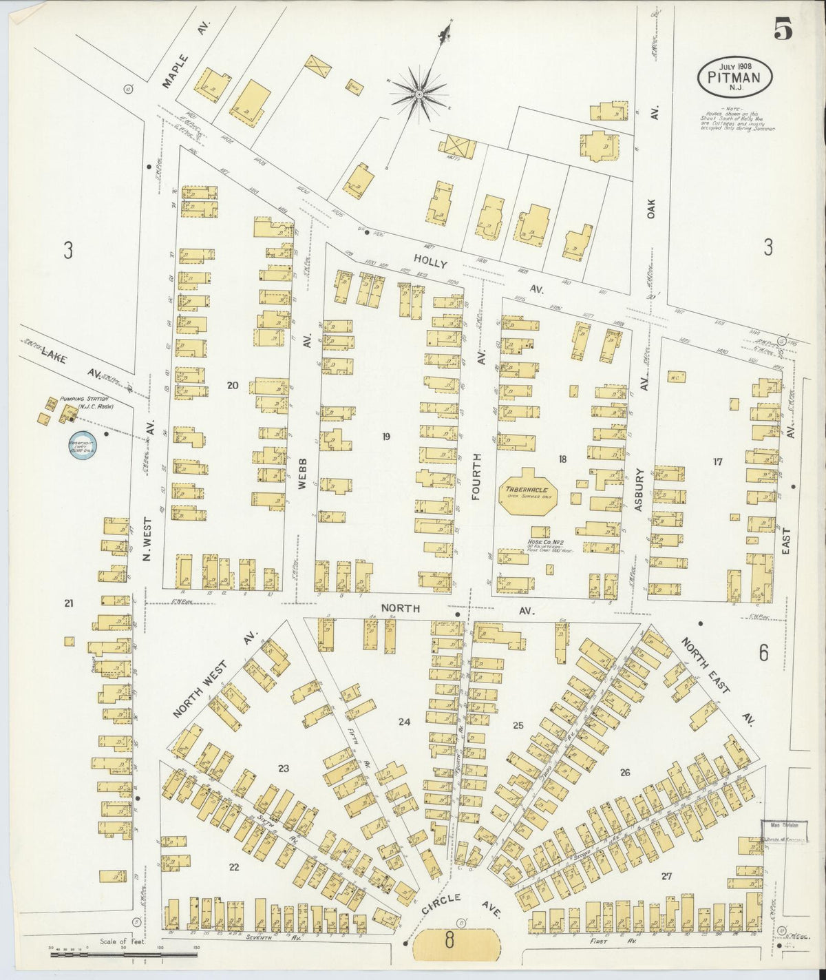 Sanborn Fire Insurance Map from Pitman, Gloucester County, New Jersey (1908), Sheet #0005 - Historic Sanborn Fire Insurance Map Print, vintage old map wall art, antique decor, genealogy gift, New Jersey New Jersey map