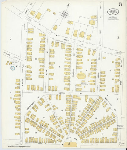 Sanborn Fire Insurance Map from Pitman, Gloucester County, New Jersey (1908), Sheet #0005 - Historic Sanborn Fire Insurance Map Print, vintage old map wall art, antique decor, genealogy gift, New Jersey New Jersey map