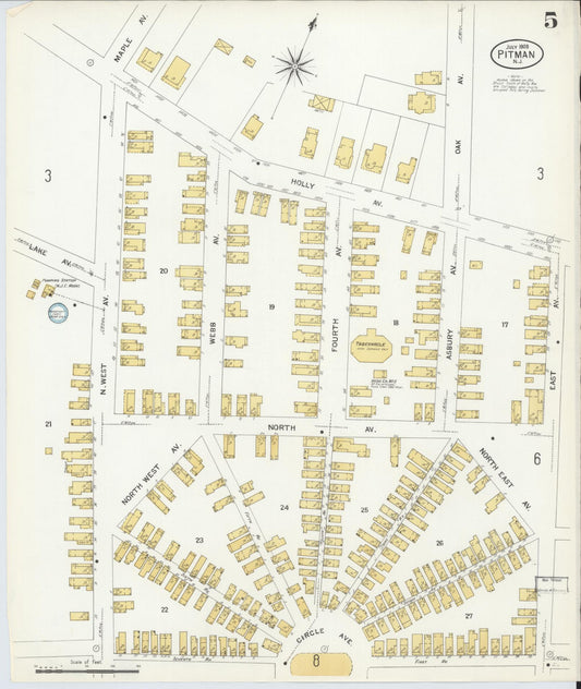 Sanborn Fire Insurance Map from Pitman, Gloucester County, New Jersey (1908), Sheet #0005 - Historic Sanborn Fire Insurance Map Print, vintage old map wall art, antique decor, genealogy gift, New Jersey New Jersey map