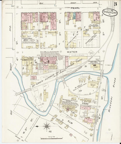 Sanborn Fire Insurance Map from Sioux City, Woodbury County, Iowa (1886), Sheet #0003 - Historic Sanborn Fire Insurance Map Print, vintage old map wall art