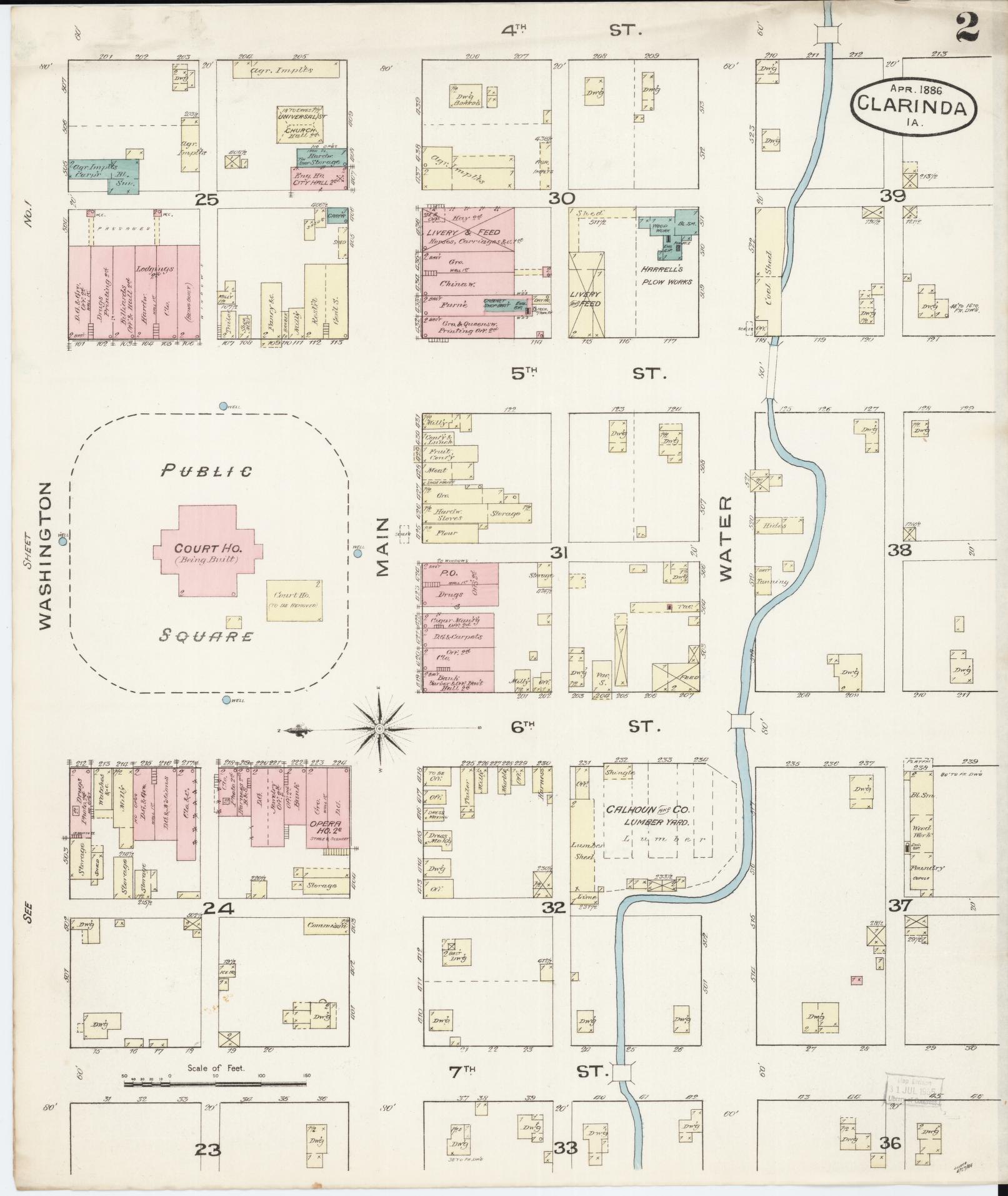 Sanborn Fire Insurance Map from Clarinda, Page County, Iowa (1886), Sheet #0002 - Historic Sanborn Fire Insurance Map Print, vintage old map wall art