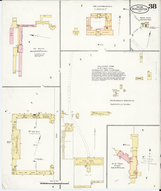 Sanborn Fire Insurance Map from Burlington, Chittenden County, Vermont (1906), Sheet #0038 - Historic Sanborn Fire Insurance Map Print, vintage old map wall art, antique decor, genealogy gift, Vermont Vermont map