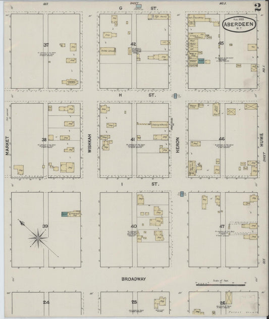 Sanborn Fire Insurance Map from Aberdeen, Grays Harbor County, Washington (1889), Sheet #0002 - Historic Sanborn Fire Insurance Map Print, vintage old map wall art, antique decor, genealogy gift, Washington Washington map