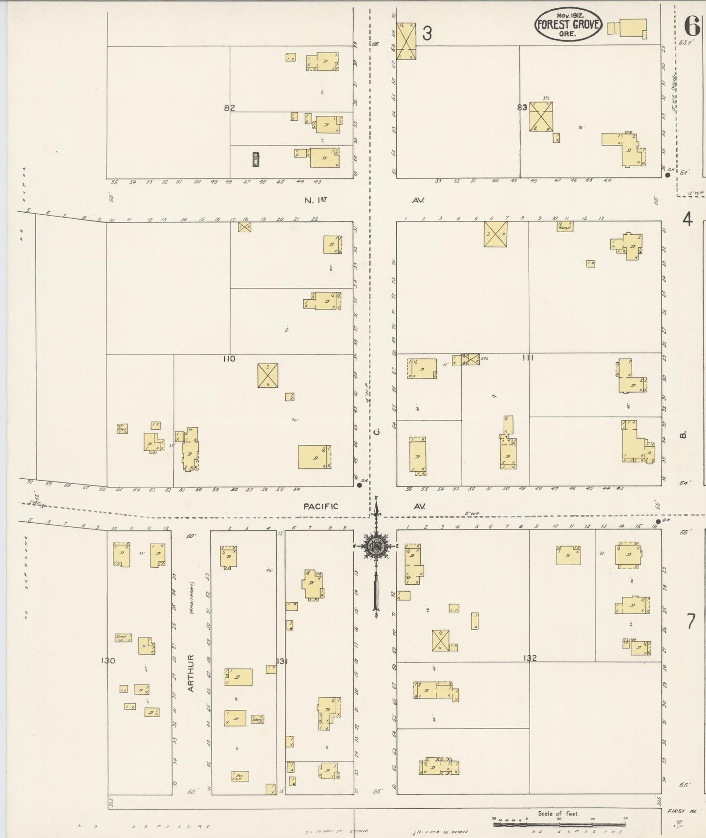 Sanborn Fire Insurance Map from Forest Grove, Washington County, Oregon (1912), Sheet #0006 - Historic Sanborn Fire Insurance Map Print, vintage old map wall art, antique decor, genealogy gift, Oregon Oregon map