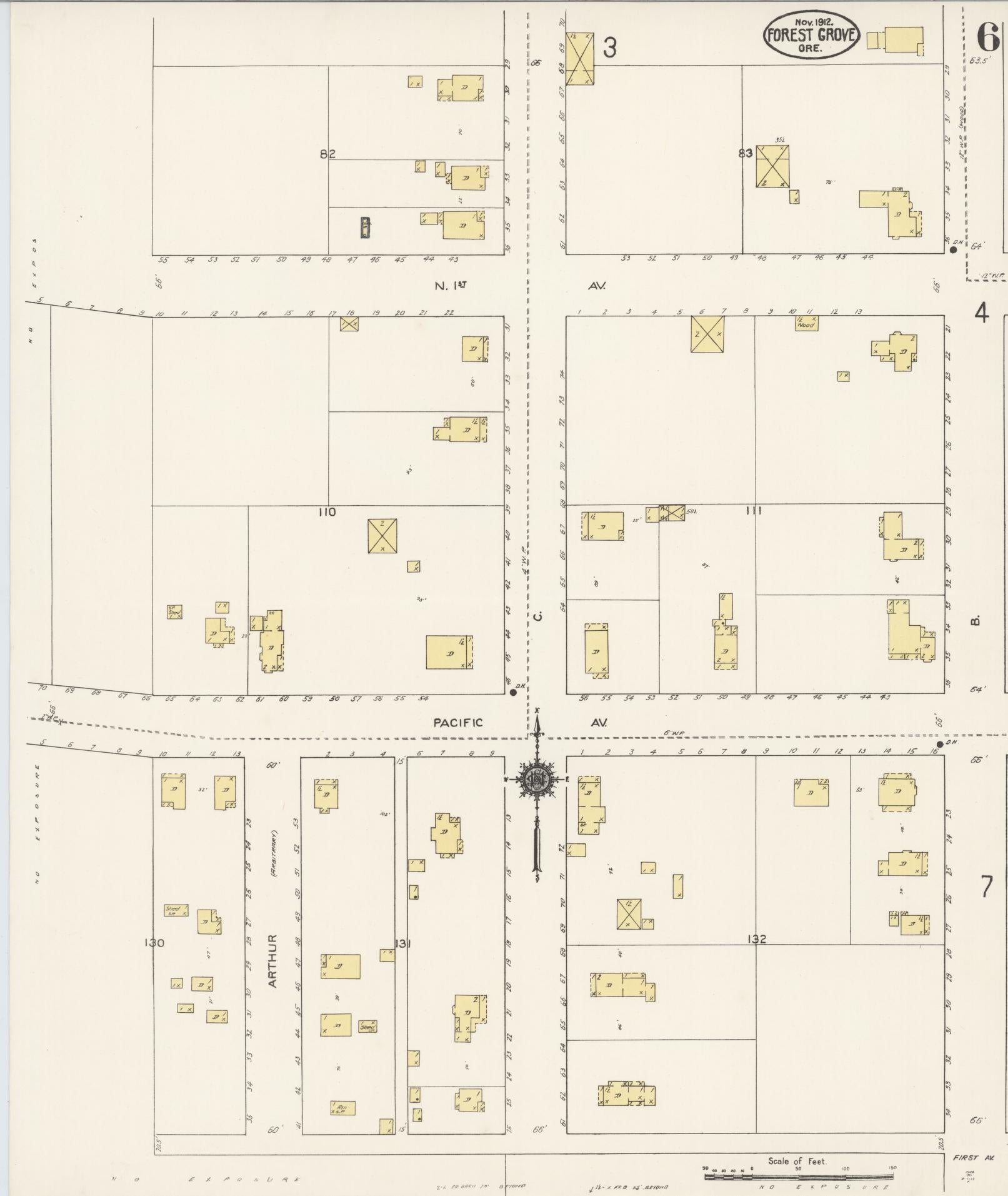 Sanborn Fire Insurance Map from Forest Grove, Washington County, Oregon (1912), Sheet #0006 - Historic Sanborn Fire Insurance Map Print, vintage old map wall art, antique decor, genealogy gift, Oregon Oregon map