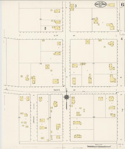 Sanborn Fire Insurance Map from Forest Grove, Washington County, Oregon (1912), Sheet #0006 - Historic Sanborn Fire Insurance Map Print, vintage old map wall art, antique decor, genealogy gift, Oregon Oregon map