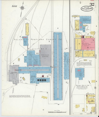 Sanborn Fire Insurance Map from Phillipsburg, Warren County, New Jersey (1916), Sheet #0032 - Complete Map Set gallery image, historic Sanborn map, vintage wall art, New Jersey New Jersey