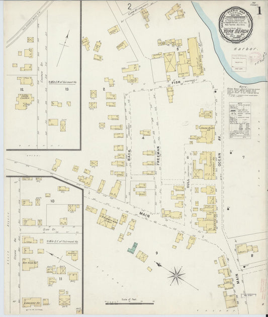 Sanborn Fire Insurance Map from York Beach, York County, Maine (1886), Sheet #0001 - Historic Sanborn Fire Insurance Map Print, vintage old map wall art, antique decor, genealogy gift, Maine Maine map